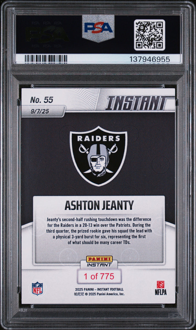 Graded 2025 Panini Instant Ashton Jeanty #55 Rookie RC Football Card PSA 10 Gem Mint