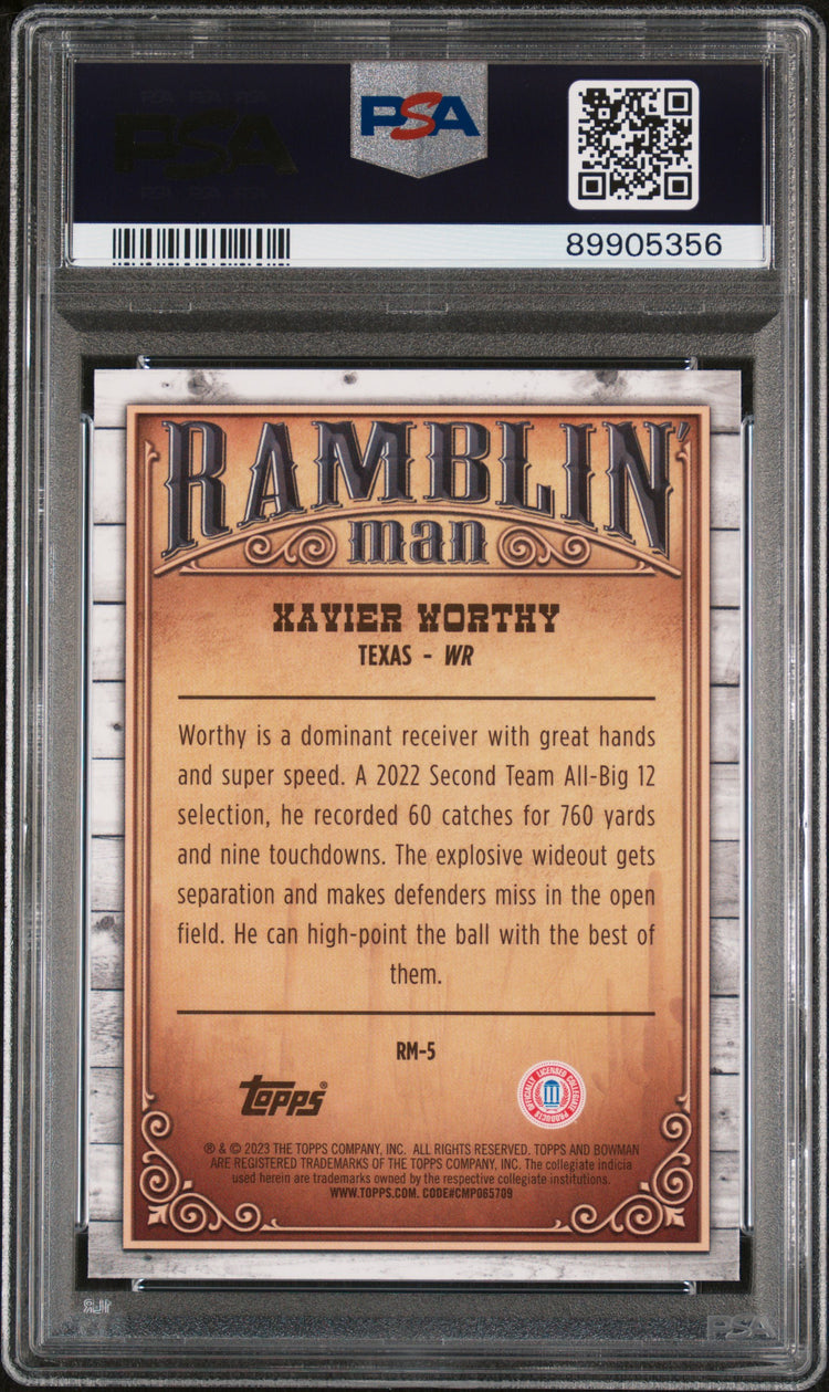 Graded 2023 Topps Bowman University Xavier Worthy #RM5 Ramblin Man Rookie RC Football Card PSA 10 Gem Mint