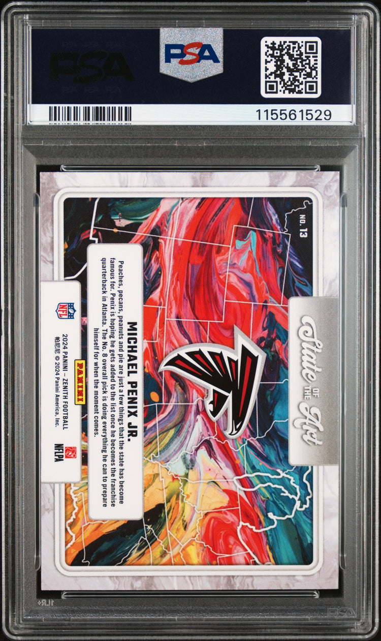 Graded 2024 Panini Zenith Michael Penix Jr #13 State of the Art Rookie RC Football Card PSA 10 Gem Mint
