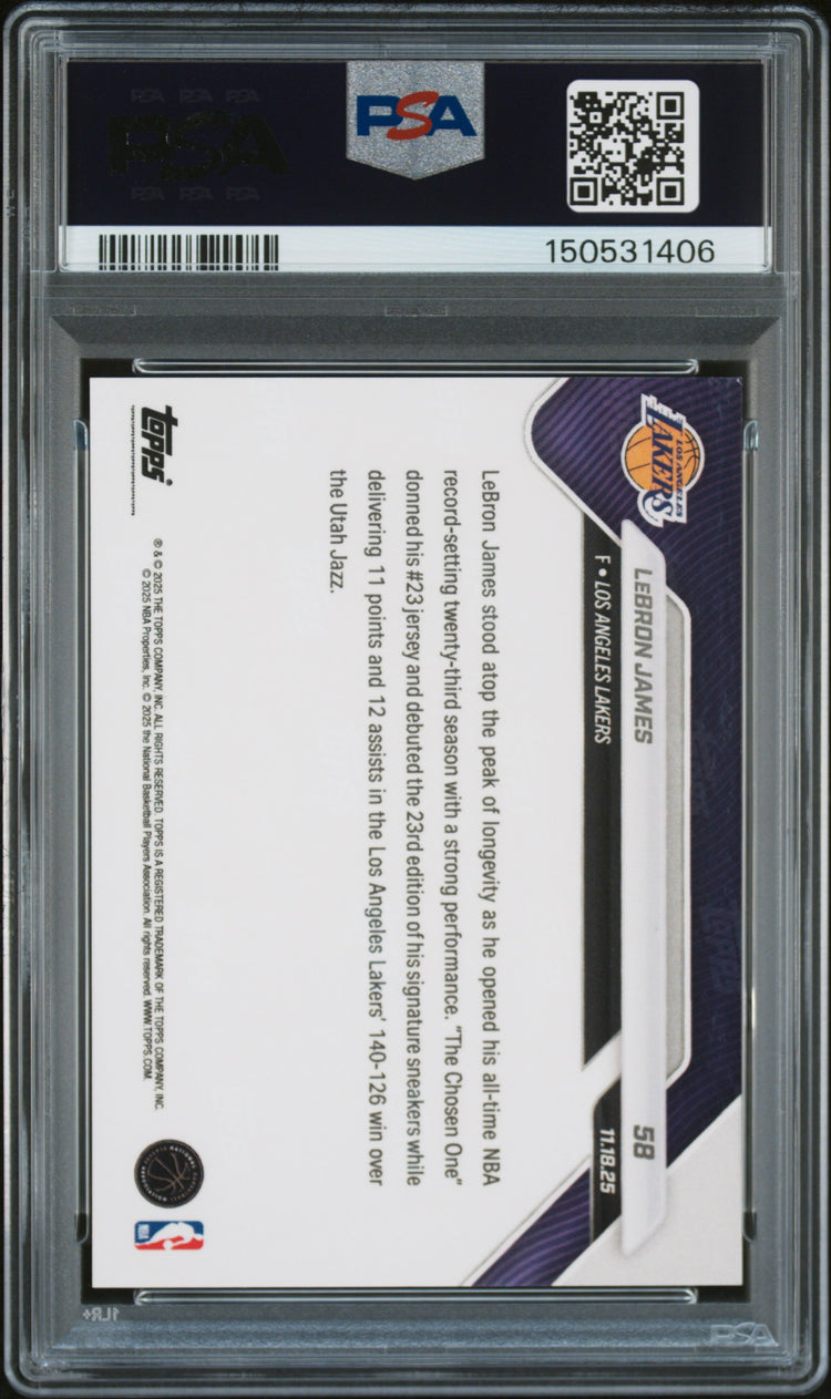 Graded 2025 Topps Now LeBron James #58 Basketball Card PSA 9 Mint
