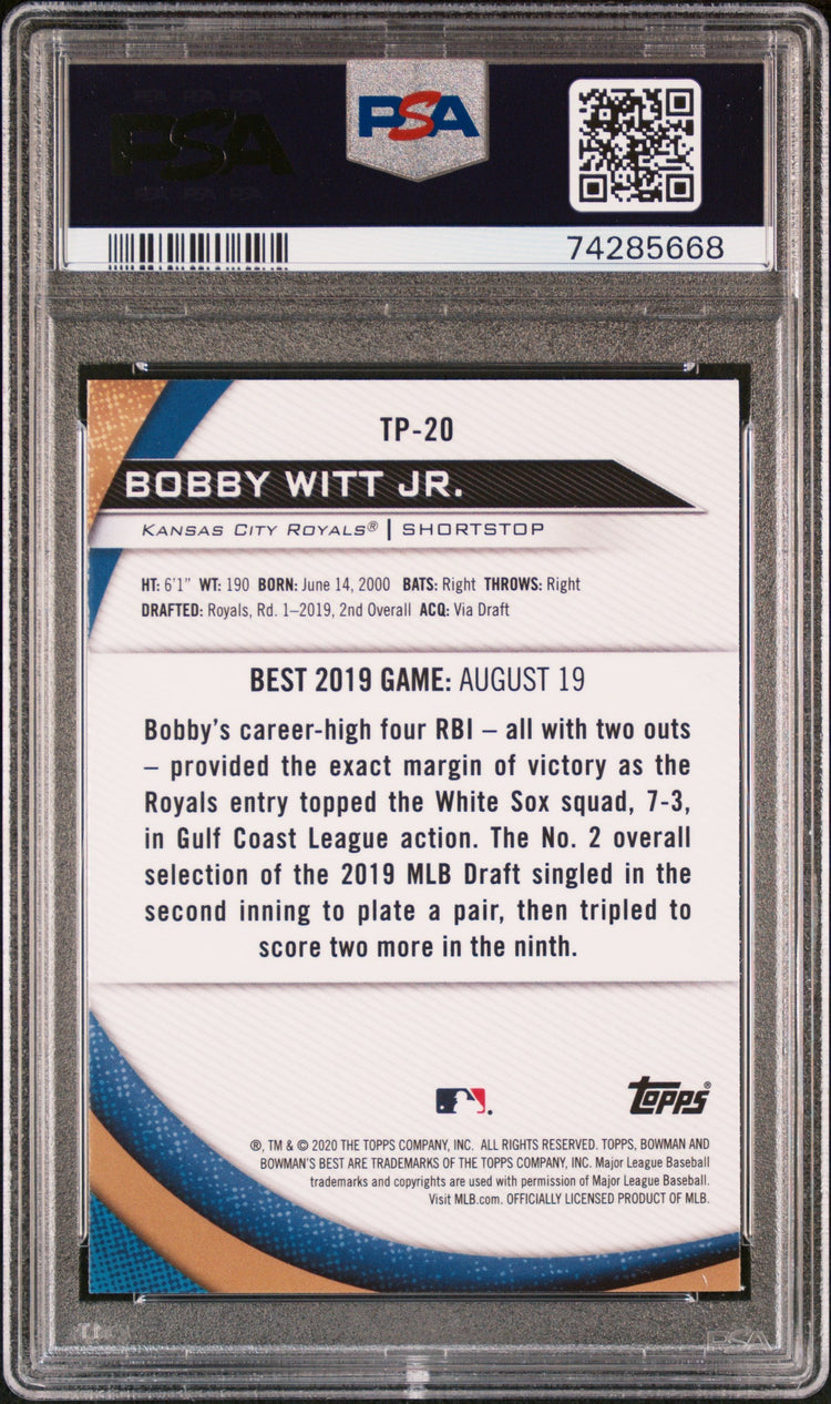 Graded 2020 Topps Bowman's Best Bobby Witt Jr. #TP20 Top Prospects Rookie RC Baseball Card PSA 10 Gem Mint