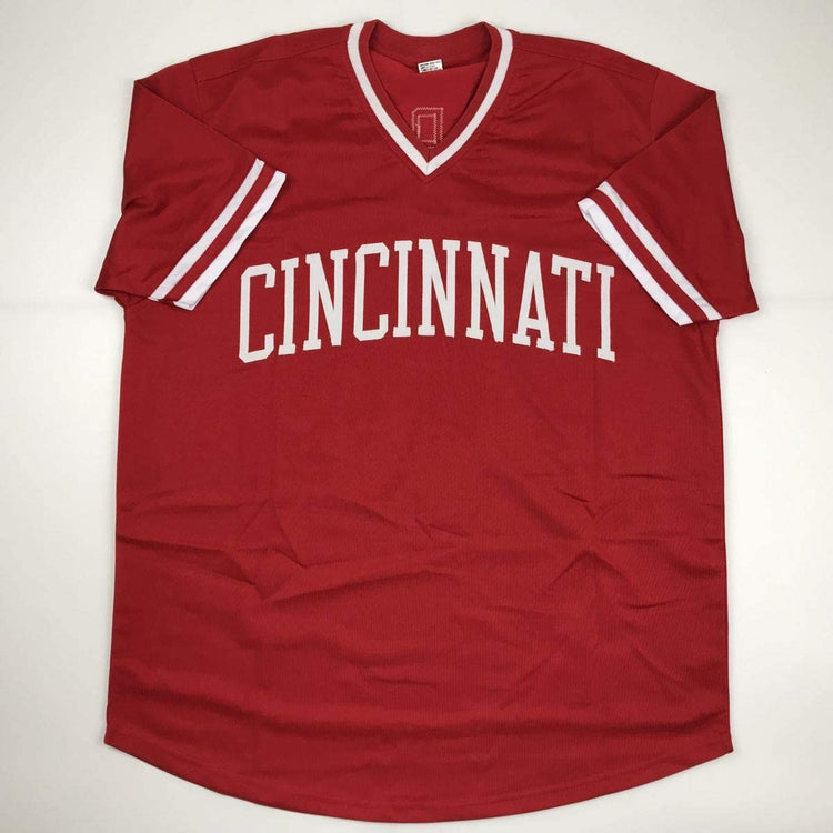 Autographed/Signed Barry Larkin Cincinnati Red Baseball Jersey JSA COA
