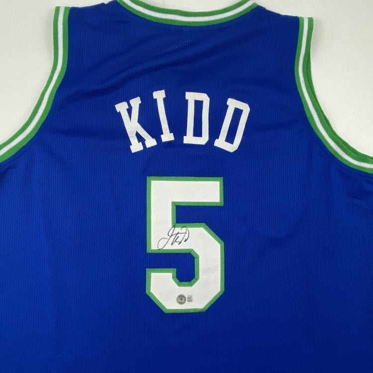 Autographed/Signed Jason Kidd Dallas Retro Blue Basketball Jersey Beckett BAS COA