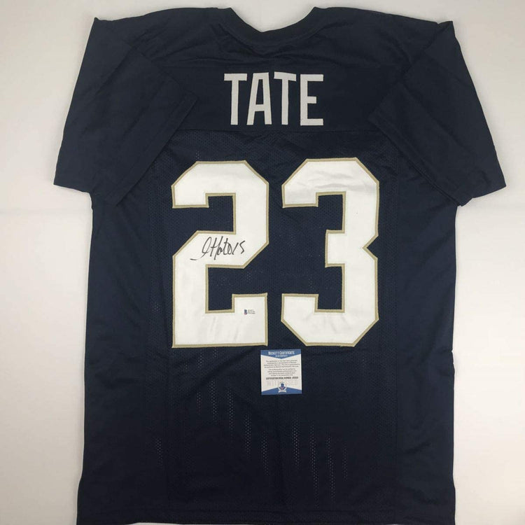 Autographed/Signed Golden Tate Notre Dame Blue College Football Jersey Beckett COA