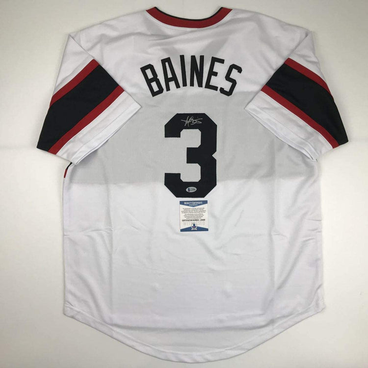 Autographed/Signed Harold Baines Chicago White Retro Baseball Jersey Beckett BAS COA