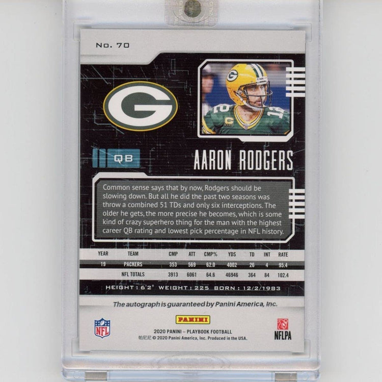 Autographed/Signed 2020 Panini Playbook Aaron Rodgers #70 Green Bay Packers Auto Football Card