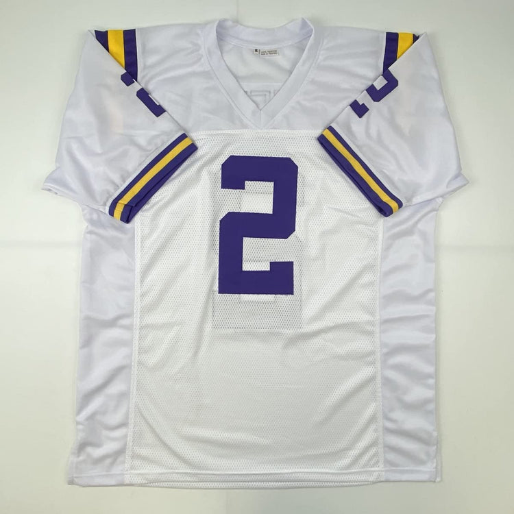Autographed/Signed Justin Jefferson LSU White College Football Jersey JSA COA