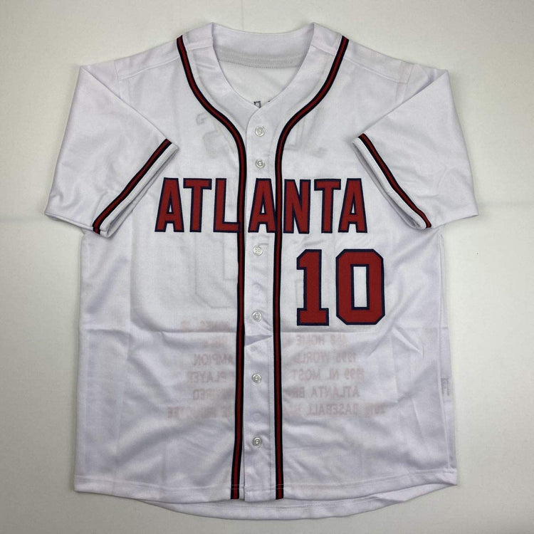 Autographed/Signed Chipper Jones Atlanta White Stat Baseball Jersey JSA COA