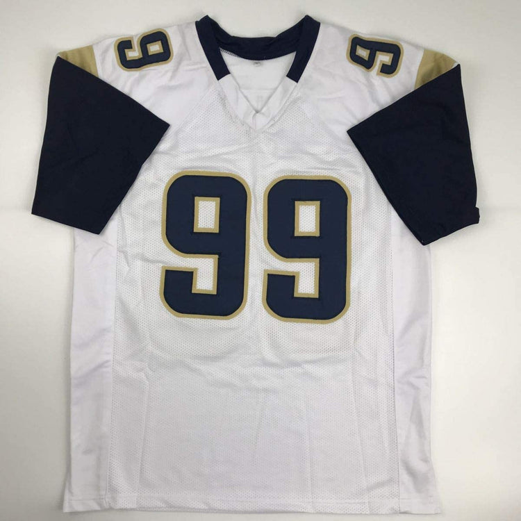 Autographed/Signed Aaron Donald Los Angeles White Football Jersey JSA COA