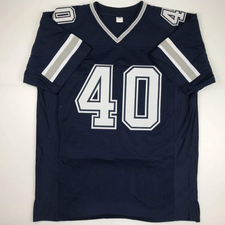 Autographed/Signed Bill Bates Dallas Dark Blue Football Jersey PSA/DNA COA
