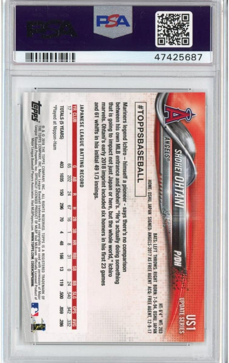 Graded 2018 Topps Update Shohei Ohtani #US1 Rookie RC Baseball Card PSA 10 Gem Mint
