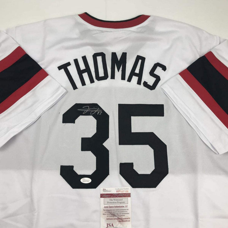 Autographed/Signed Frank Thomas Chicago Retro White Baseball Jersey JSA COA