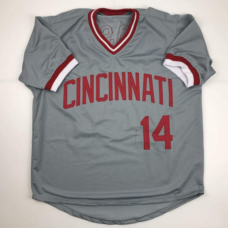 Autographed/Signed Pete Rose Cincinnati Grey Baseball Jersey JSA COA