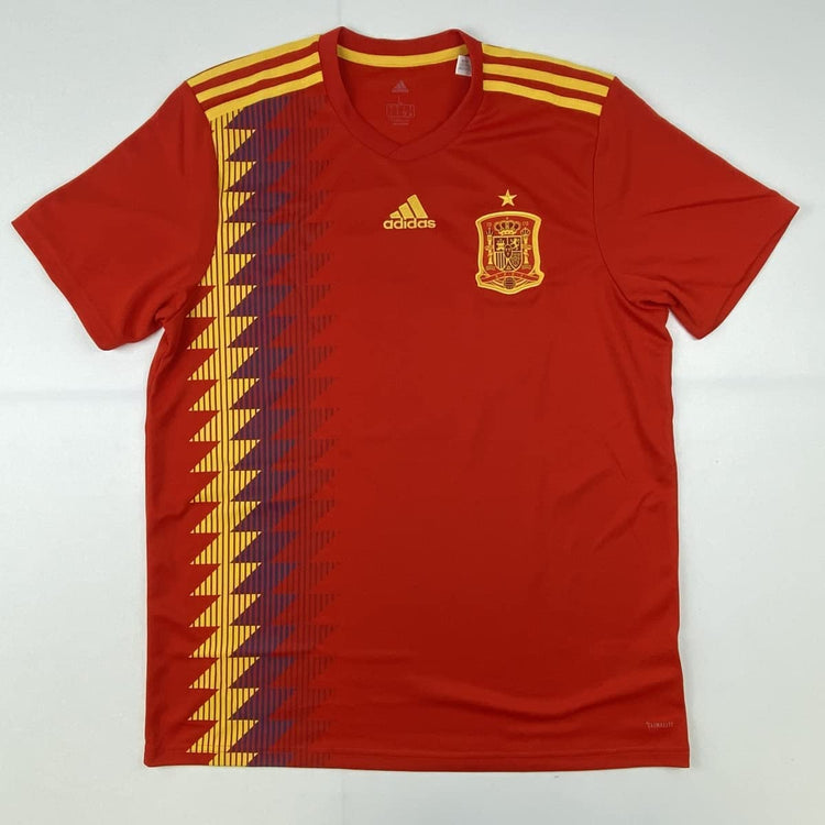Autographed/Signed Andres Iniesta Spain Red World Cup Soccer Futbol Jersey Beckett BAS COA