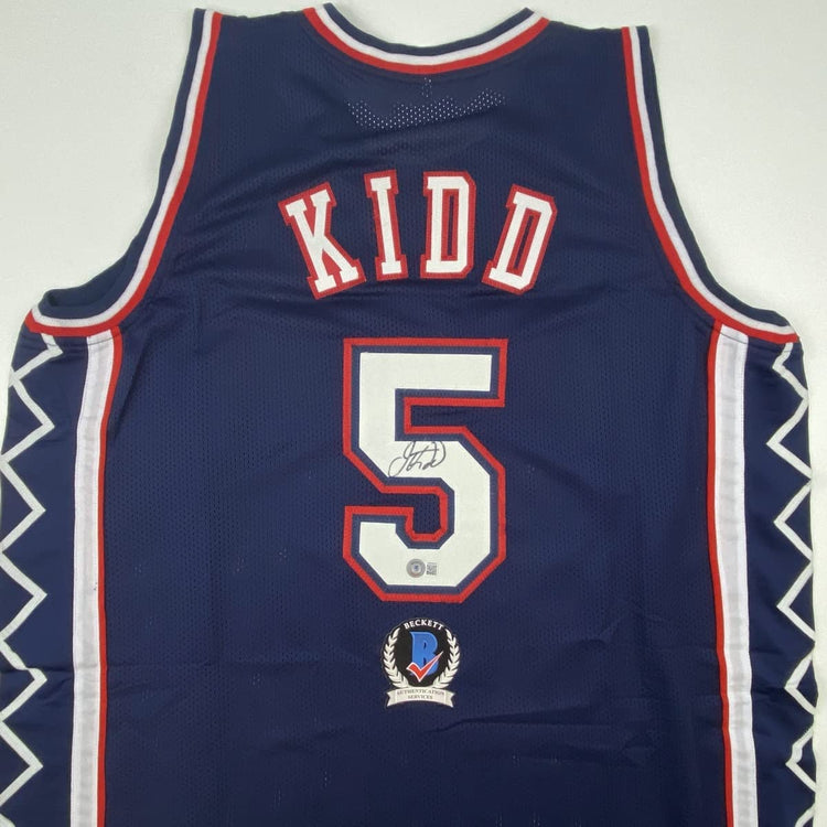 Autographed/Signed Jason Kidd New Jersey NJ Blue Basketball Jersey Beckett BAS COA