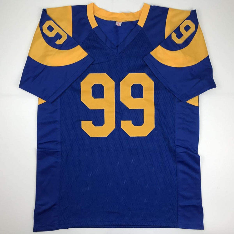 Autographed/Signed Aaron Donald Los Angeles LA Retro Blue Football Jersey JSA COA