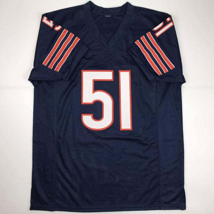 Autographed/Signed Dick Butkus HOF 79 Chicago Blue Football Jersey Beckett BAS COA