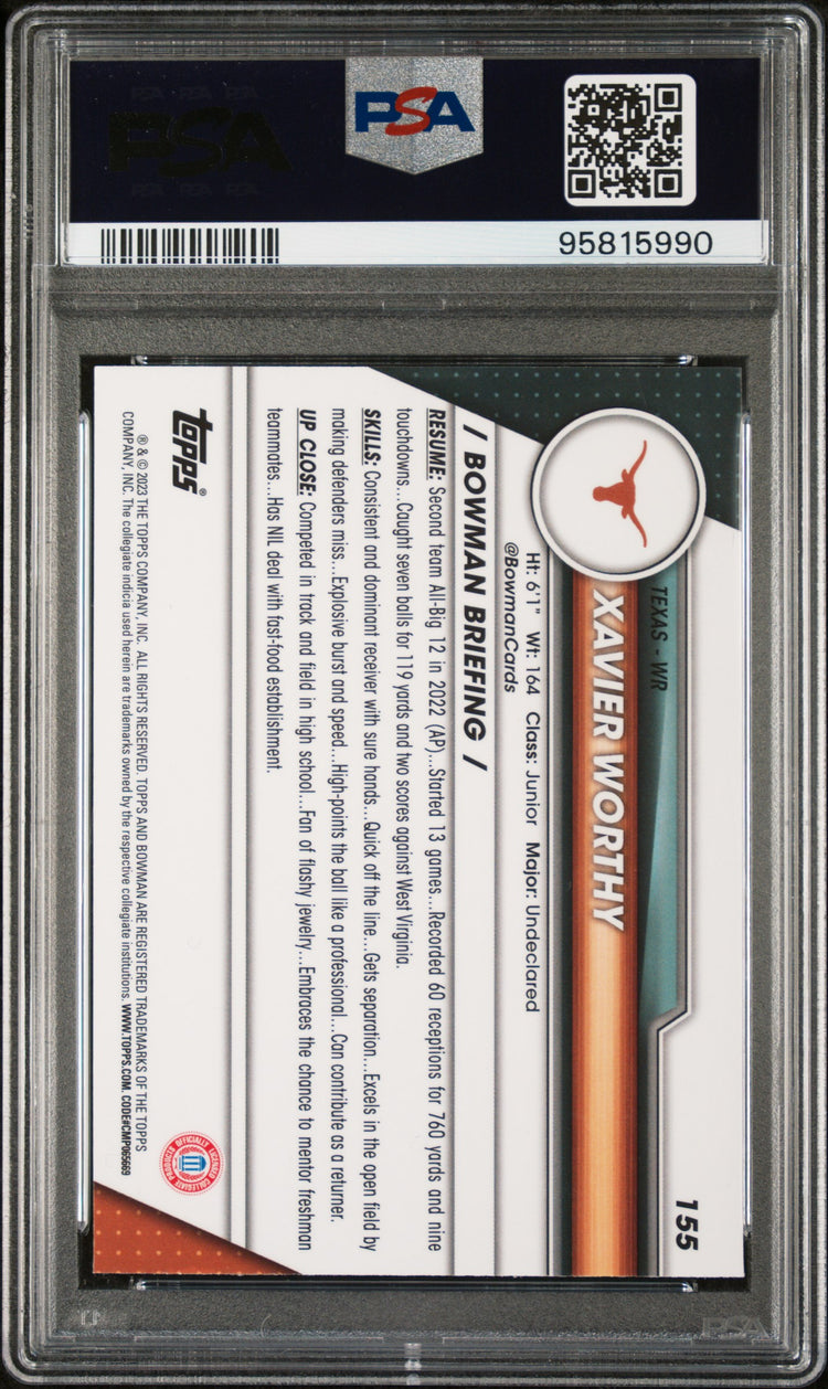Graded 2023 Topps Bowman U Chrome Xavier Worthy #155 Rookie RC Football Card PSA 10 Gem Mint