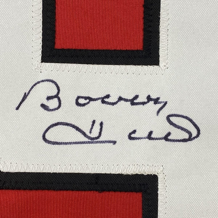 Framed Autographed/Signed Bobby Hull 33x42 Chicago Red Hockey Jersey JSA COA