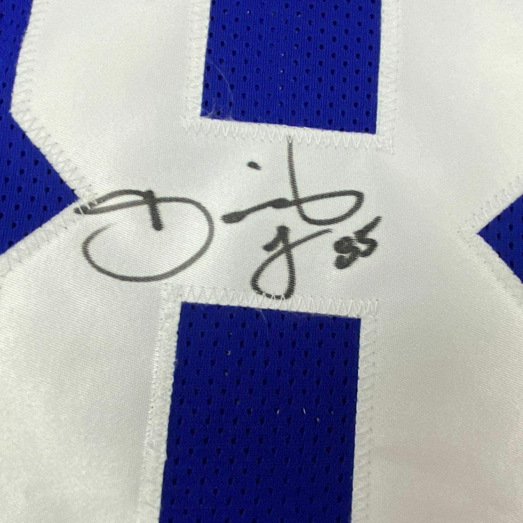 Framed Autographed/Signed David Tyree 33x42 New York Blue Super Bowl XLII Catch Football Jersey JSA COA