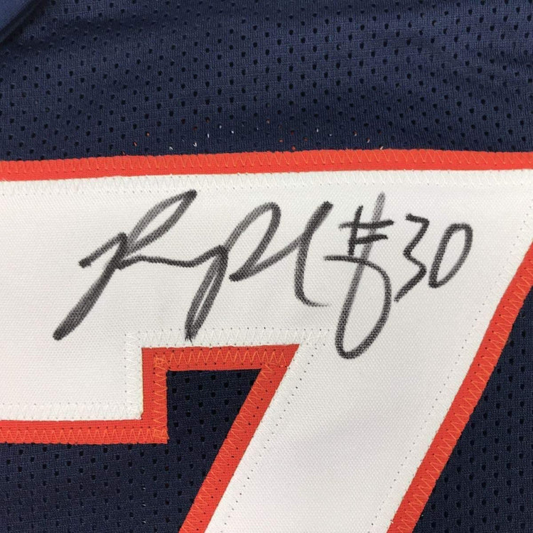 Framed Autographed/Signed Phillip Lindsay 33x42 Denver Blue Football Jersey JSA COA