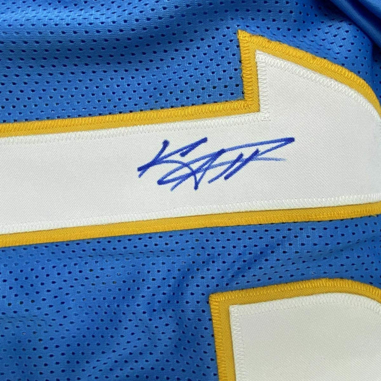 Framed Autographed/Signed Keenan Allen 33x42 Los Angeles LA Powder Blue Football Jersey Beckett BAS COA