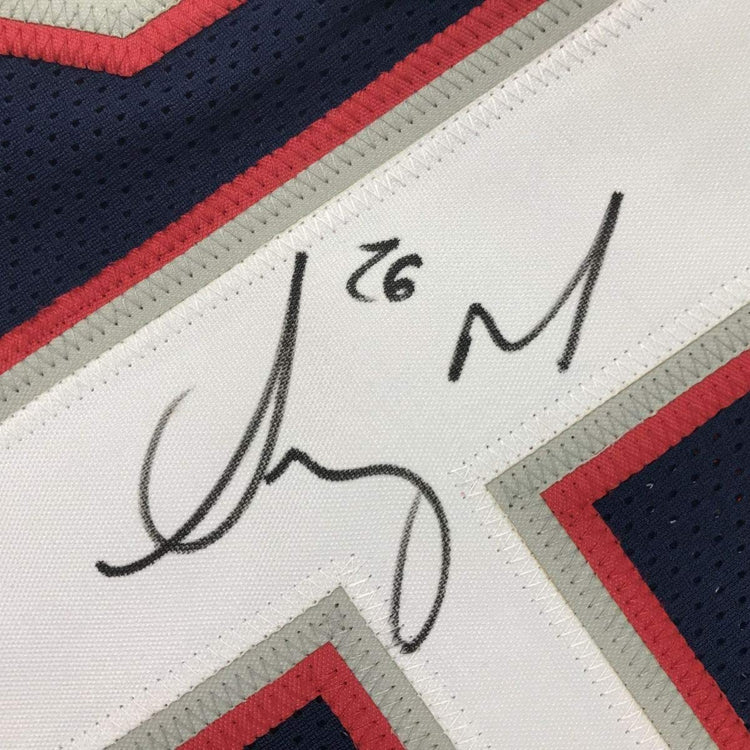 Framed Autographed/Signed Sony Michel 33x42 New England Blue Football Jersey JSA COA