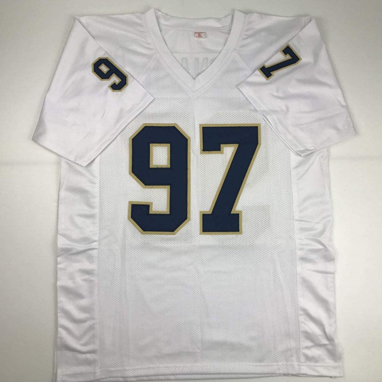 Autographed/Signed Aaron Donald Pittsburgh White College Football Jersey JSA COA