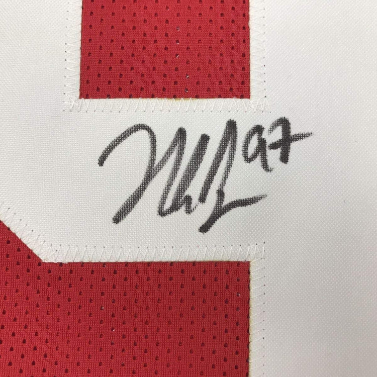 Framed Autographed/Signed Nick Bosa 33x42 San Francisco Red Football Jersey JSA COA
