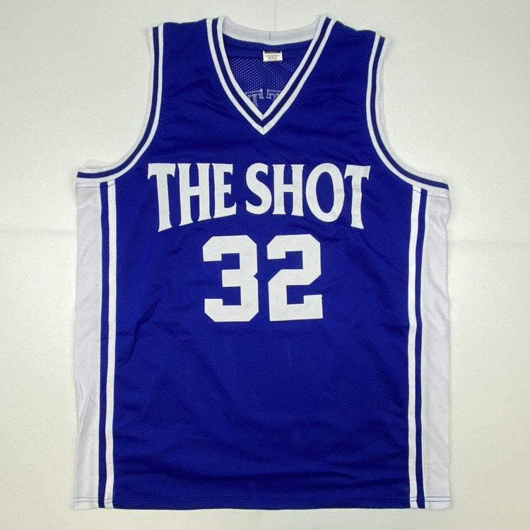 Autographed/Signed Christian Laettner Duke The Shot Blue College Basketball Jersey PSA/DNA COA