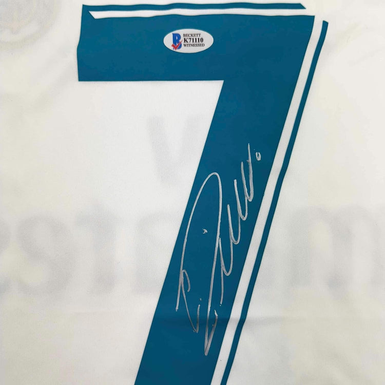 Framed Autographed/Signed Cristiano Ronaldo 35x39 Real Madrid White Soccer Jersey Beckett BAS COA