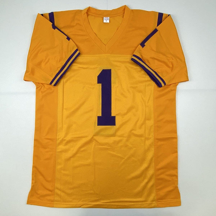 Autographed/Signed Ja'Marr Chase LSU Yellow College Football Jersey JSA COA