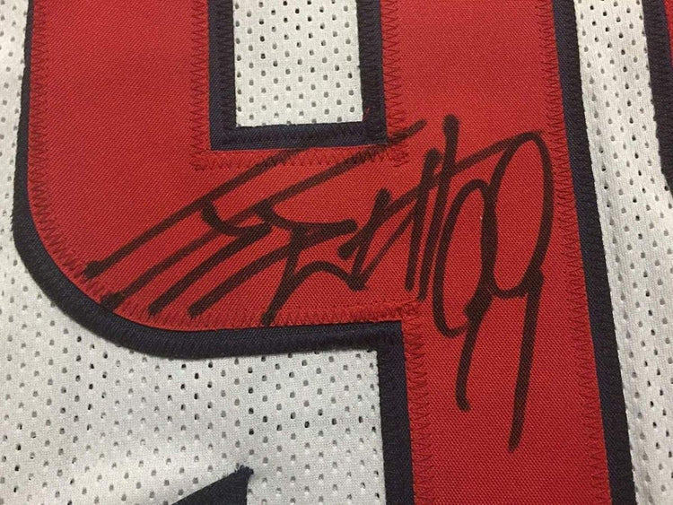 Framed Autographed/Signed J.J. JJ Watt 33x42 Houston White Football Jersey JSA COA