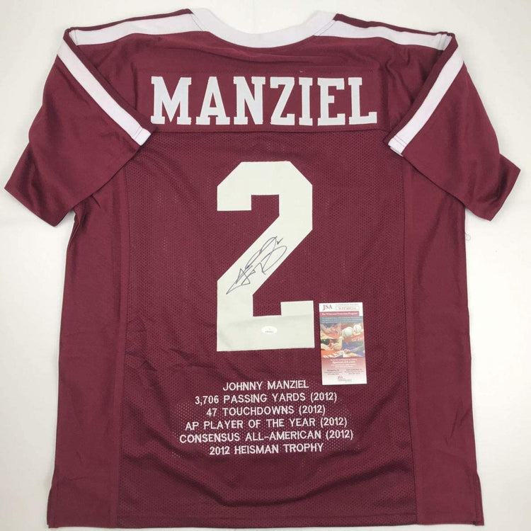 Autographed/Signed Johnny Manziel Texas A&M Maroon Stat College Football Jersey JSA COA