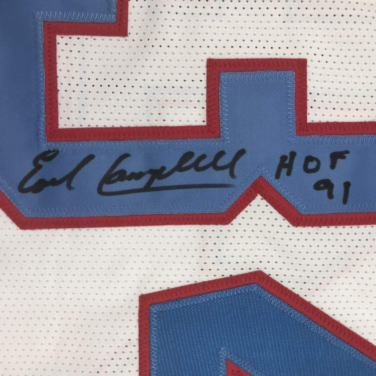 Framed Autographed/Signed Earl Campbell HOF 91 33x42 Houston White Football Jersey Tristar COA
