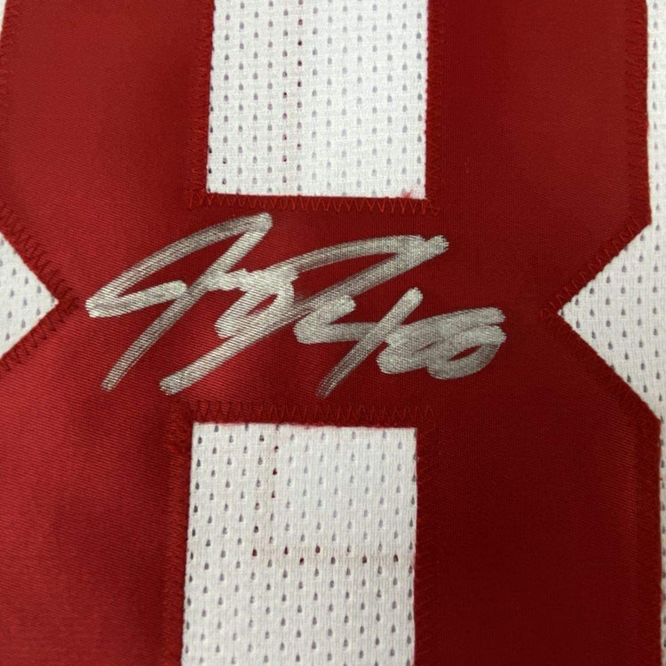 Framed Autographed/Signed Jeremy Shockey 33x42 New York White Football Jersey JSA COA