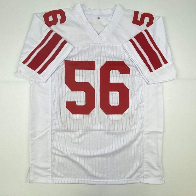 Autographed/Signed Lawrence Taylor New York White Football Jersey Beckett BAS COA