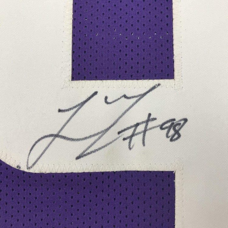 Framed Autographed/Signed Linval Joseph 33x42 Minnesota Purple Football Jersey JSA COA