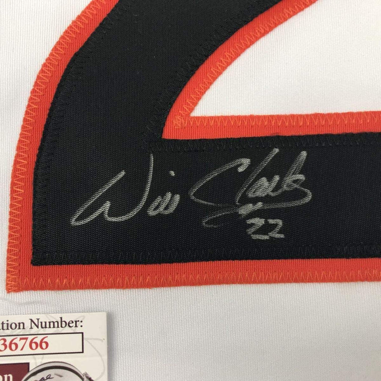 Framed Autographed/Signed Will Clark 33x42 San Francisco White Baseball Jersey JSA COA