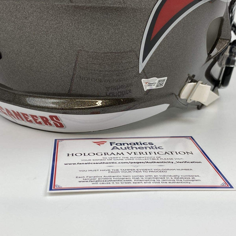 Autographed/Signed Tom Brady Tampa Bay Buccaneers Full Size FS F/S Replica Football Helmet Fanatics COA
