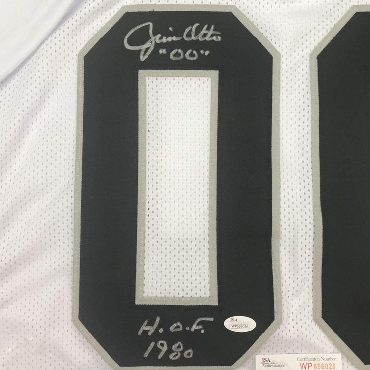 Autographed/Signed Jim Otto HOF 80 Oakland White Football Jersey JSA COA