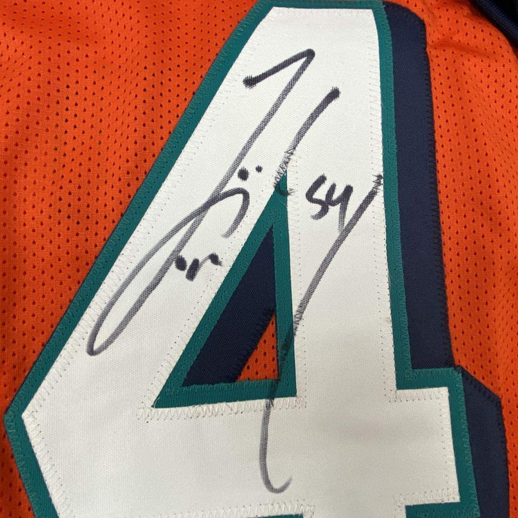 Framed Autographed/Signed Zach Thomas 33x42 Miami Orange Football Jersey JSA COA