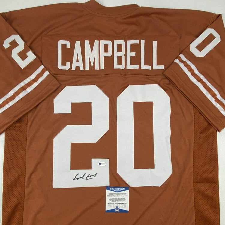 Autographed/Signed Earl Campbell Texas Orange Football Jersey Beckett BAS COA
