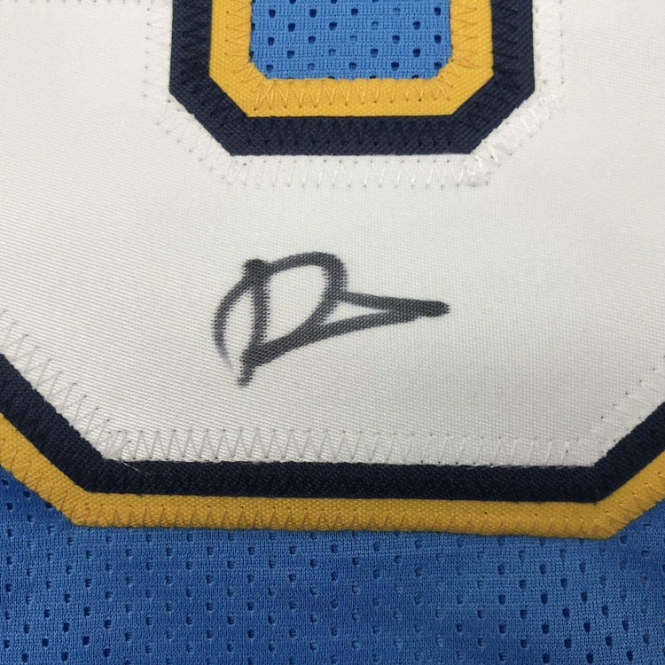 Framed Autographed/Signed Derwin James 33x42 Los Angeles LA Powder Blue Football Jersey PSA/DNA COA