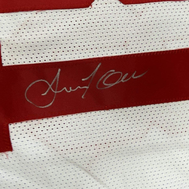 Framed Autographed/Signed Amani Toomer 33x42 New York White Football Jersey PSA/DNA COA