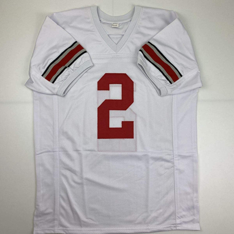 Autographed/Signed JK J.K. Dobbins Ohio State White College Football Jersey JSA COA