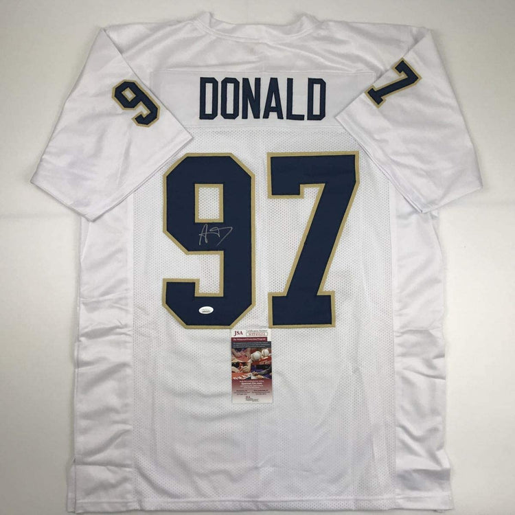 Autographed/Signed Aaron Donald Pittsburgh White College Football Jersey JSA COA