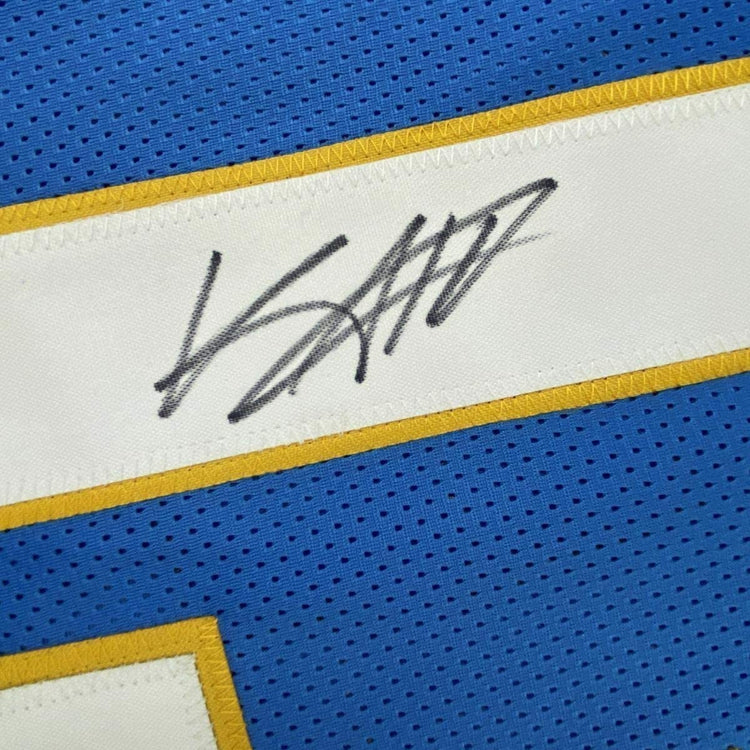 Framed Autographed/Signed Keenan Allen 33x42 Los Angeles LA 2020 Powder Blue Football Jersey JSA COA