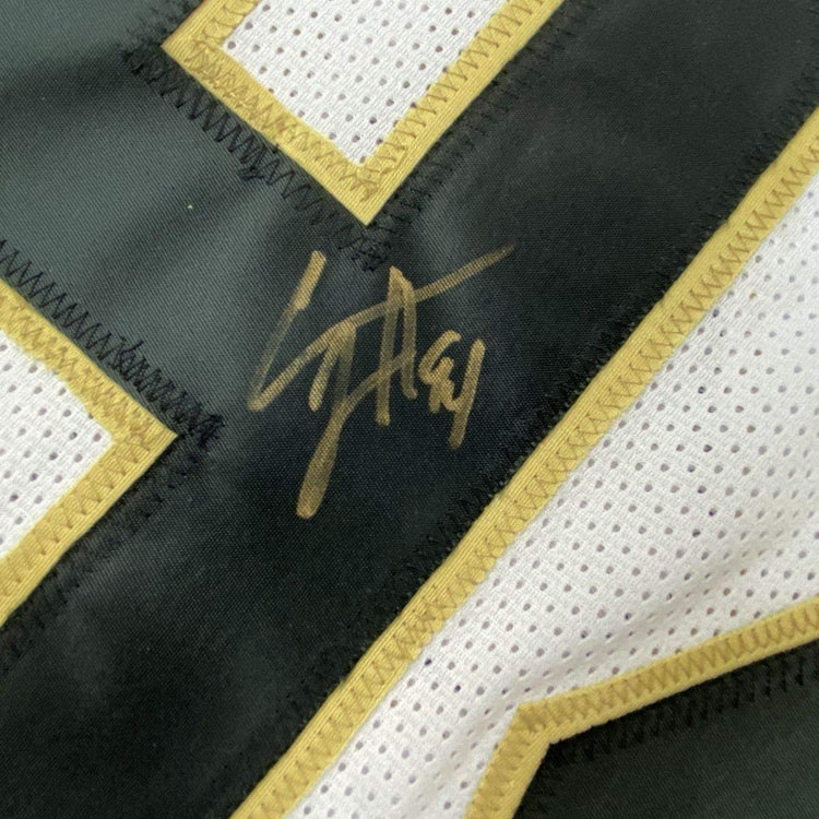 Framed Autographed/Signed Cam Cameron Jordan 33x42 New Orleans White Football Jersey JSA COA