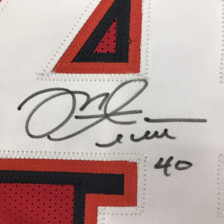 Framed Autographed/Signed Mike Alstott 33x42 Tampa Bay Red Football Jersey JSA COA